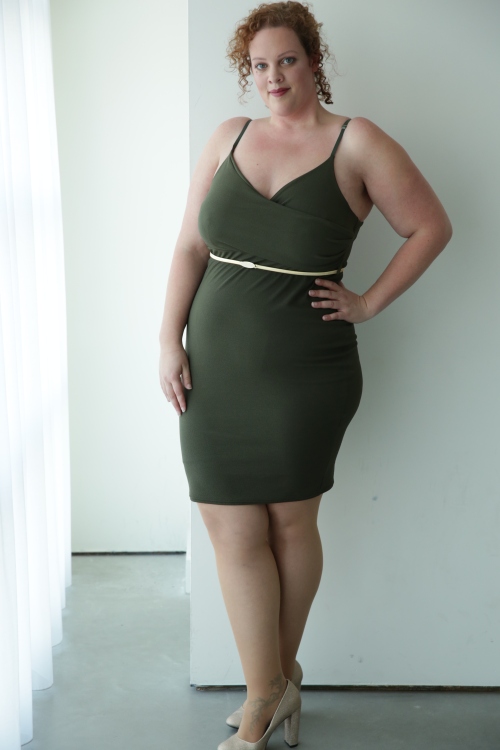 khaki plus size bodycon dress and wide fit gold glitter shoes New Look Fashion